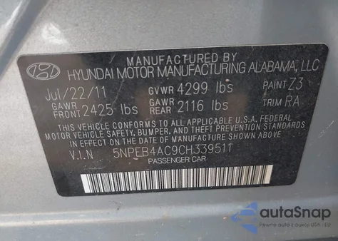 2012 Hyundai Sonata Gls из США, поврежденный, VIN 5NPEB4AC9CH339511